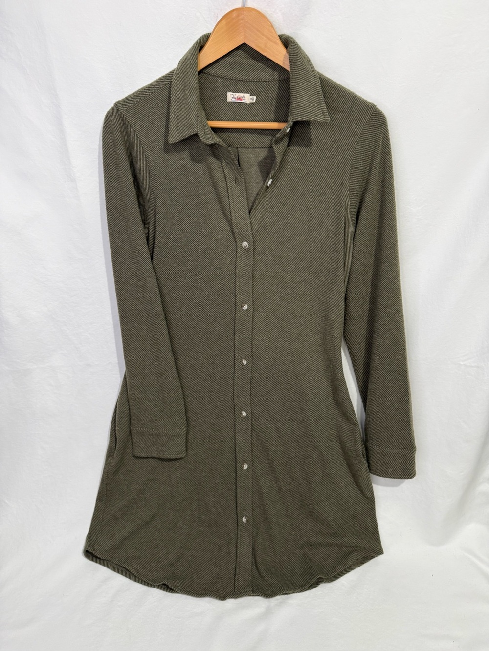 Faherty Women’s M Olive Green Button Front Tunic Shirt Dress Long Sleeve